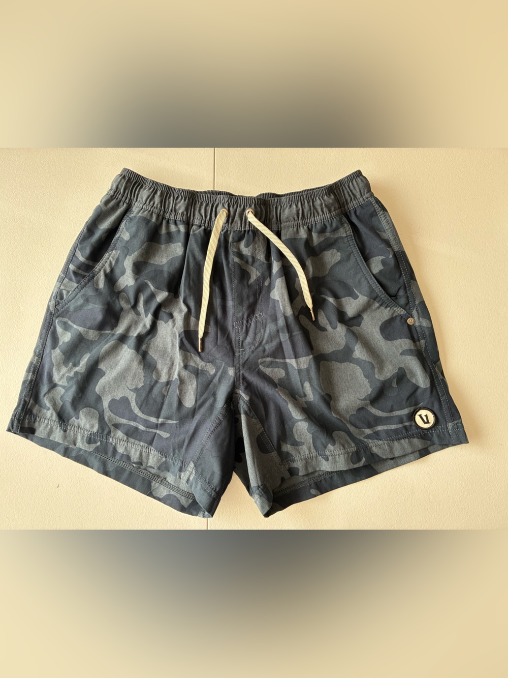 Vuori Men's Camo Athletic Shorts in black and Charcoal